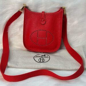 HERMES Evelyne TPM Shoulder Bag Rouge Coeur Taurillon Clemence